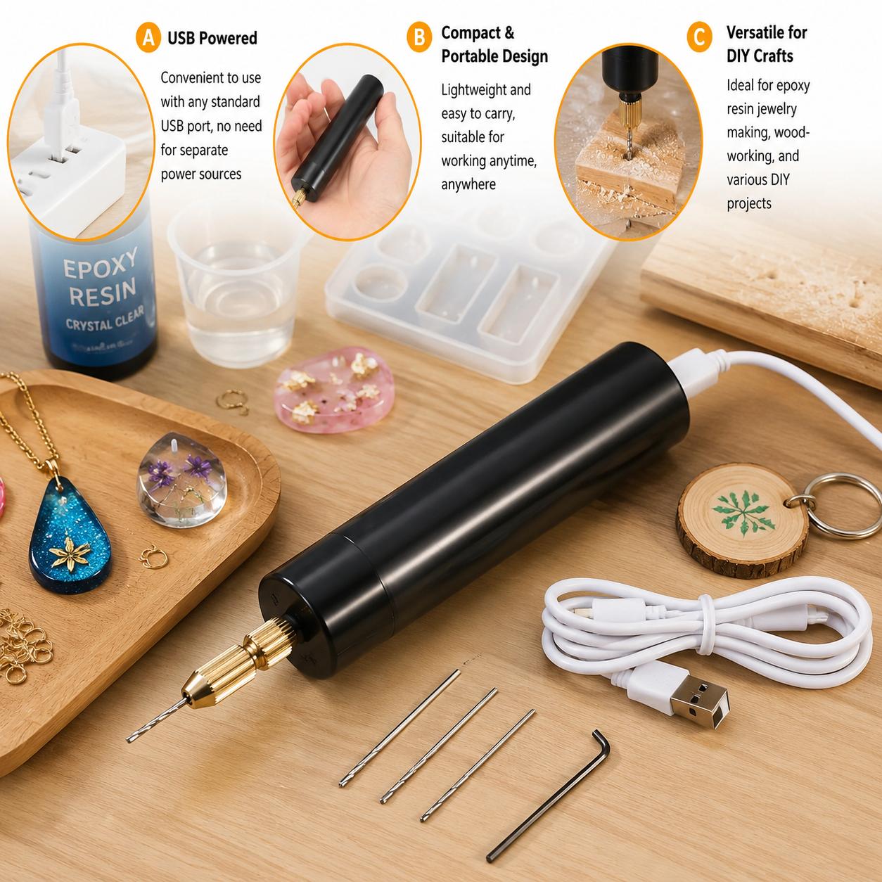 Jewelry Making Kit Professional - Mini elektrische boormachine USB-aangedreven draagbare roterende